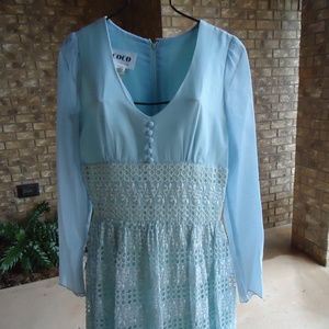 NOS 70s Maxi Embroidered Eyelet Lace Dress COCO 8